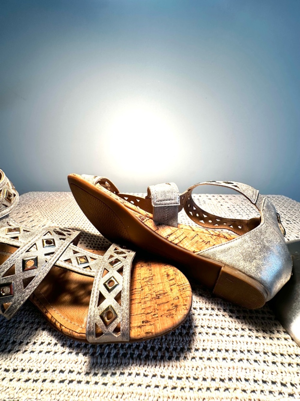 Gladiator style gold/tan wedge sandals Size 8 1/2 M Isadora by New Directions